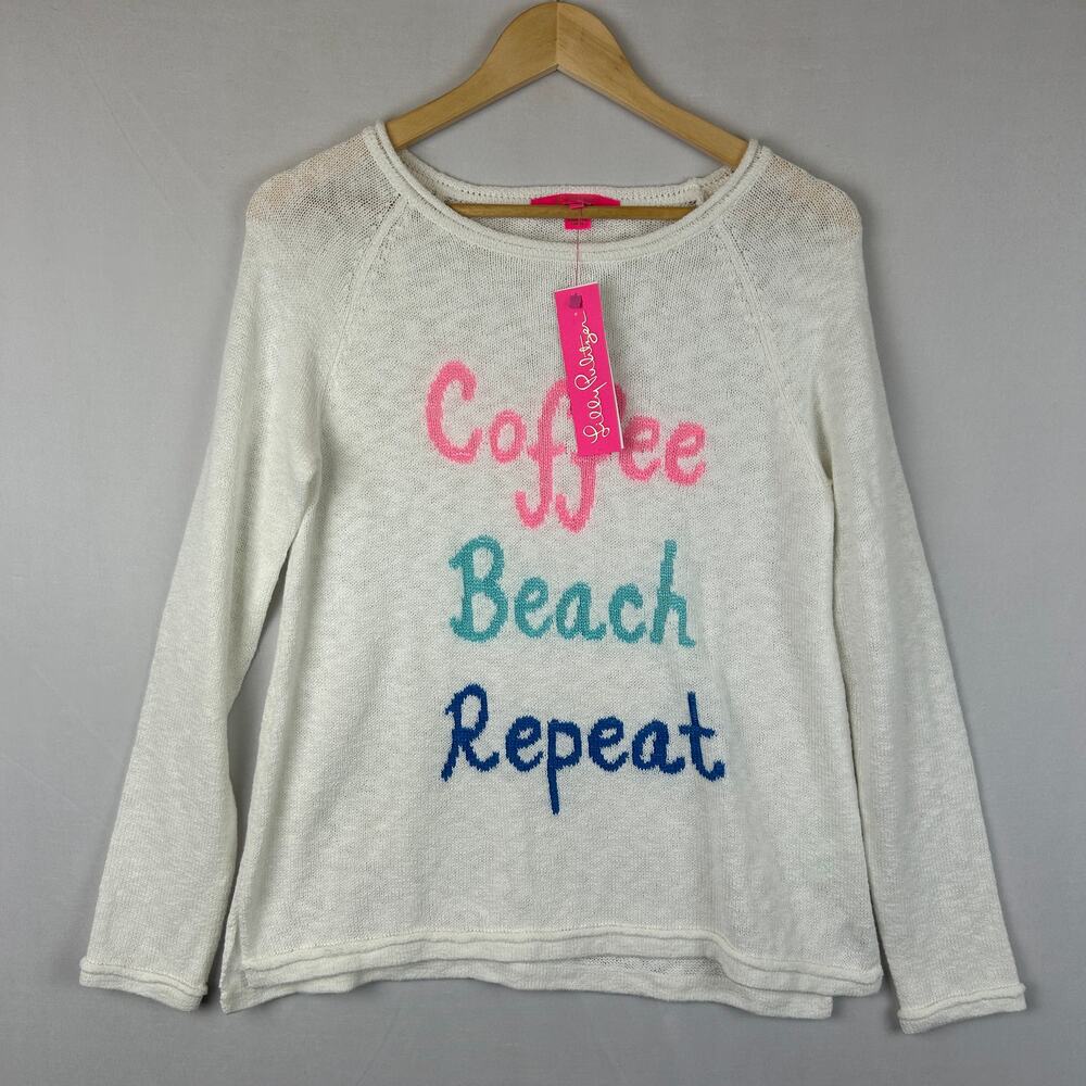 Lilly Pulitzer Danette Sweater Resort White 'Coffee Beach Repeat' Women's Size S